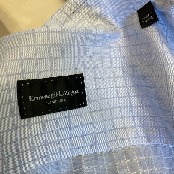 Ermenegildo Zegna Su Misura 100% Cotton Long Sleeve Button Down White w/blue  XL - Picture 5 of 12